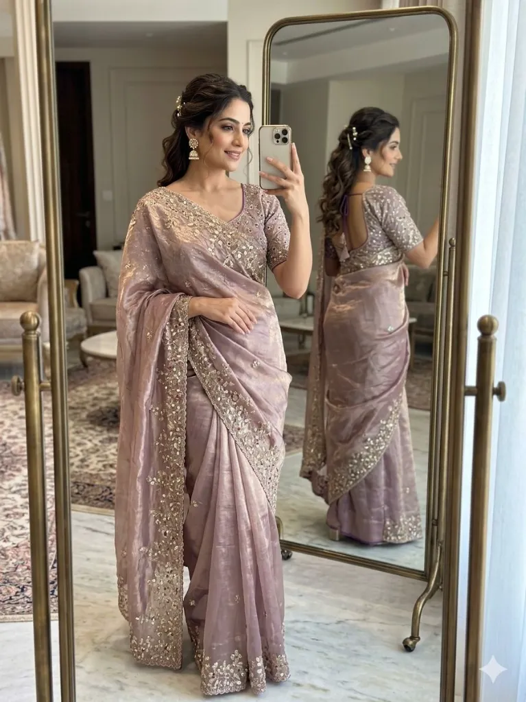 Elegant Mauve Embroidered Designer Saree with Heavy Work Border