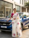 Floral Embroderied saree with contrast pink blouse for festive and wedding